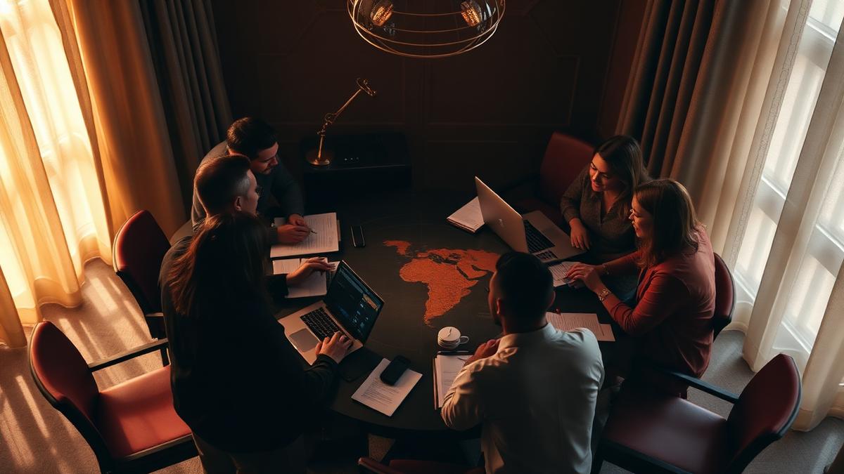 Reunião de negócios internacional com mapa da América Latina